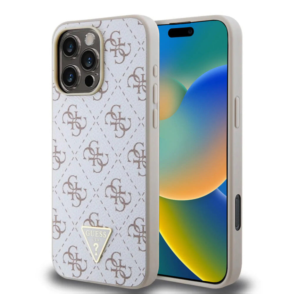 Futrola za Apple iPhone 16 Pro, Guess, 4G Triangle Logo, Bela