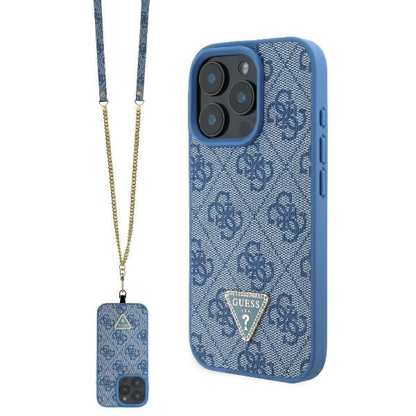 Futrola za Apple iPhone 16 Pro, Guess, Crossbody 4G Triangle Strass, Plava