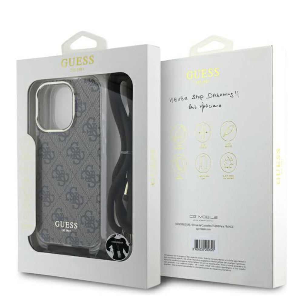 Futrola za Apple iPhone 16 Pro, Guess, Crossbody Cord 4G Print, Braon