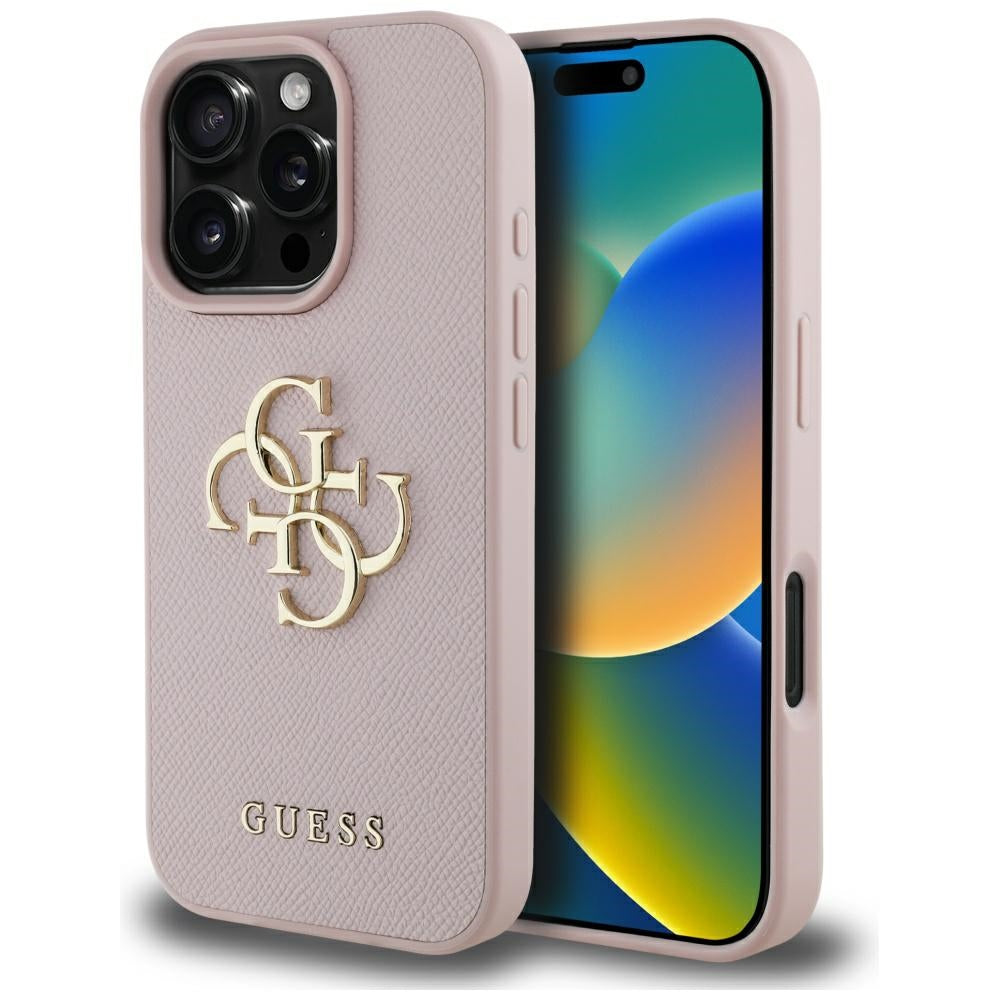 Futrola za Apple iPhone 16 Pro, Guess, Grained Big 4G Logo Small Classic Logo, Roze