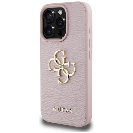 Futrola za Apple iPhone 16 Pro, Guess, Grained Big 4G Logo Small Classic Logo, Roze