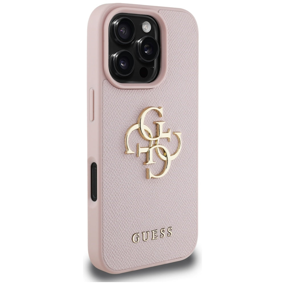 Futrola za Apple iPhone 16 Pro, Guess, Grained Big 4G Logo Small Classic Logo, Roze