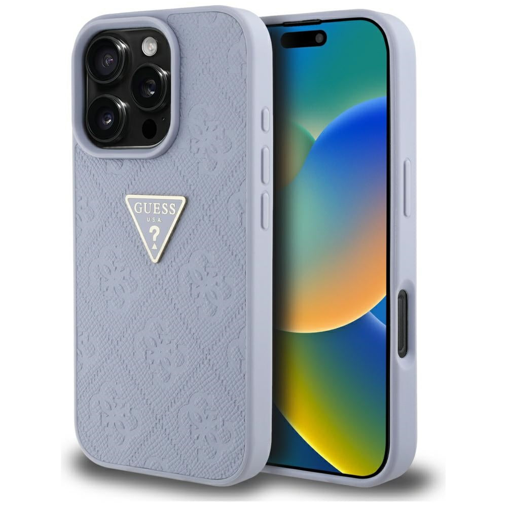 Futrola za Apple iPhone 16 Pro, Guess, Hot Stamp 4G Pattern Triangle Logo, Svetlo Ljubičasta