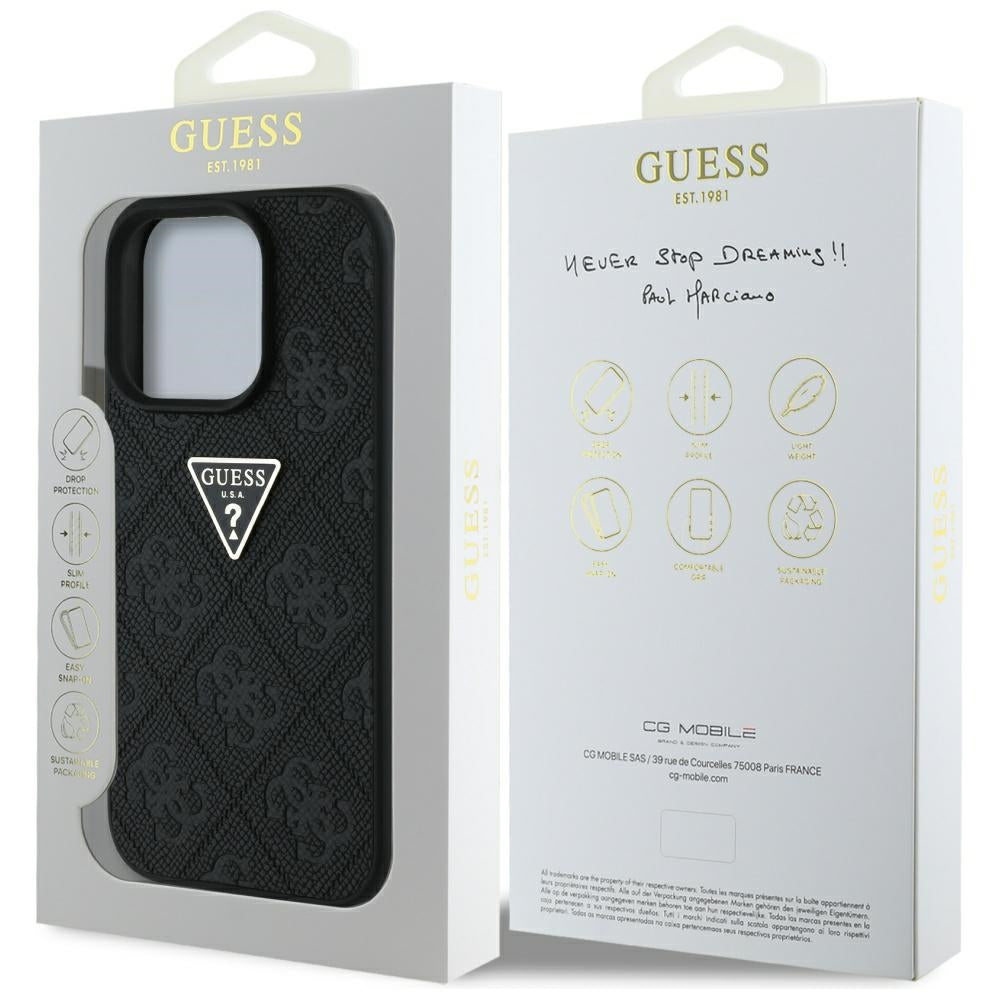 Futrola za Apple iPhone 16 Pro, Guess, Hot Stamp 4G Pattern Triangle Logo, Crna