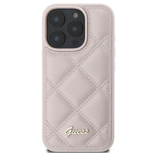 Futrola za Apple iPhone 16 Pro, Guess, Quilted Metal Logo, Roze