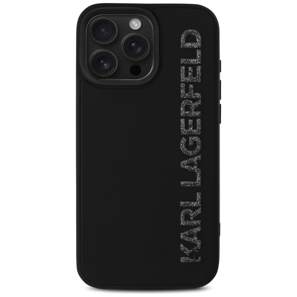 Futrola za Apple iPhone 16 Pro, Karl Lagerfeld, 3D Rubber Elongated Gliiter Logo, Crna