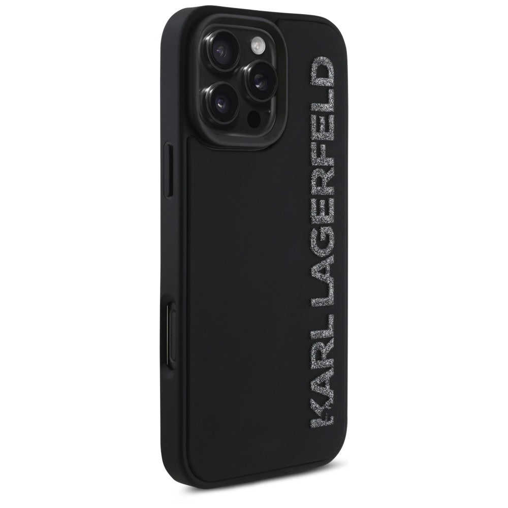 Futrola za Apple iPhone 16 Pro, Karl Lagerfeld, 3D Rubber Elongated Gliiter Logo, Crna