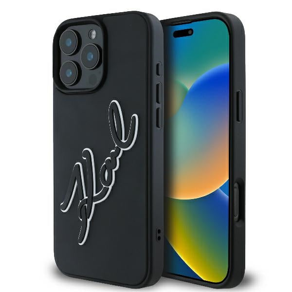 Futrola za Apple iPhone 16 Pro, Karl Lagerfeld, 3D Rubber Signature, Crna