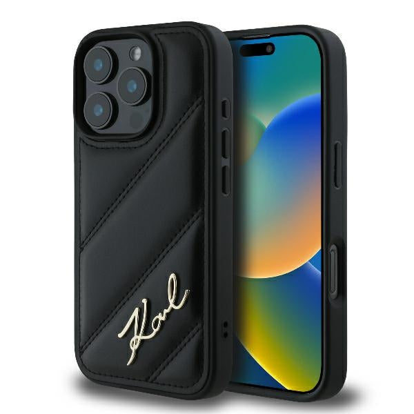 Futrola za Apple iPhone 16 Pro, Karl Lagerfeld, Diagonal Quilted Script, Crna