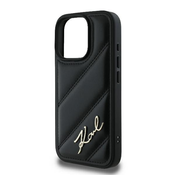 Futrola za Apple iPhone 16 Pro, Karl Lagerfeld, Diagonal Quilted Script, Crna