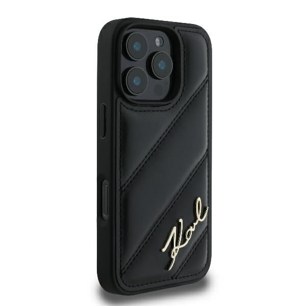 Futrola za Apple iPhone 16 Pro, Karl Lagerfeld, Diagonal Quilted Script, Crna