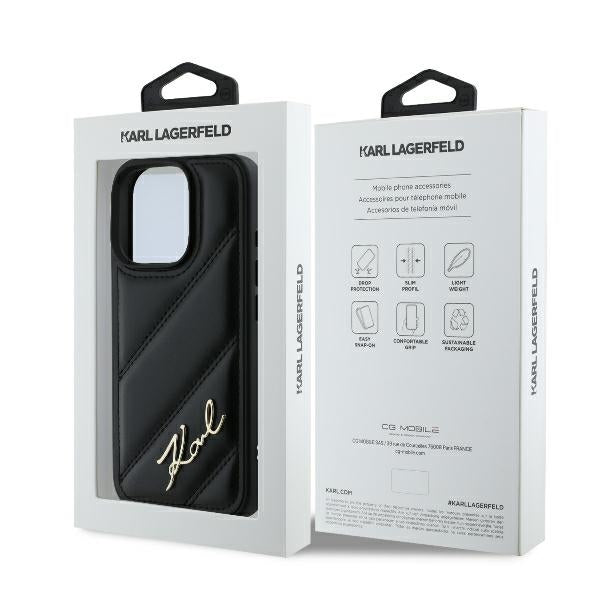 Futrola za Apple iPhone 16 Pro, Karl Lagerfeld, Diagonal Quilted Script, Crna