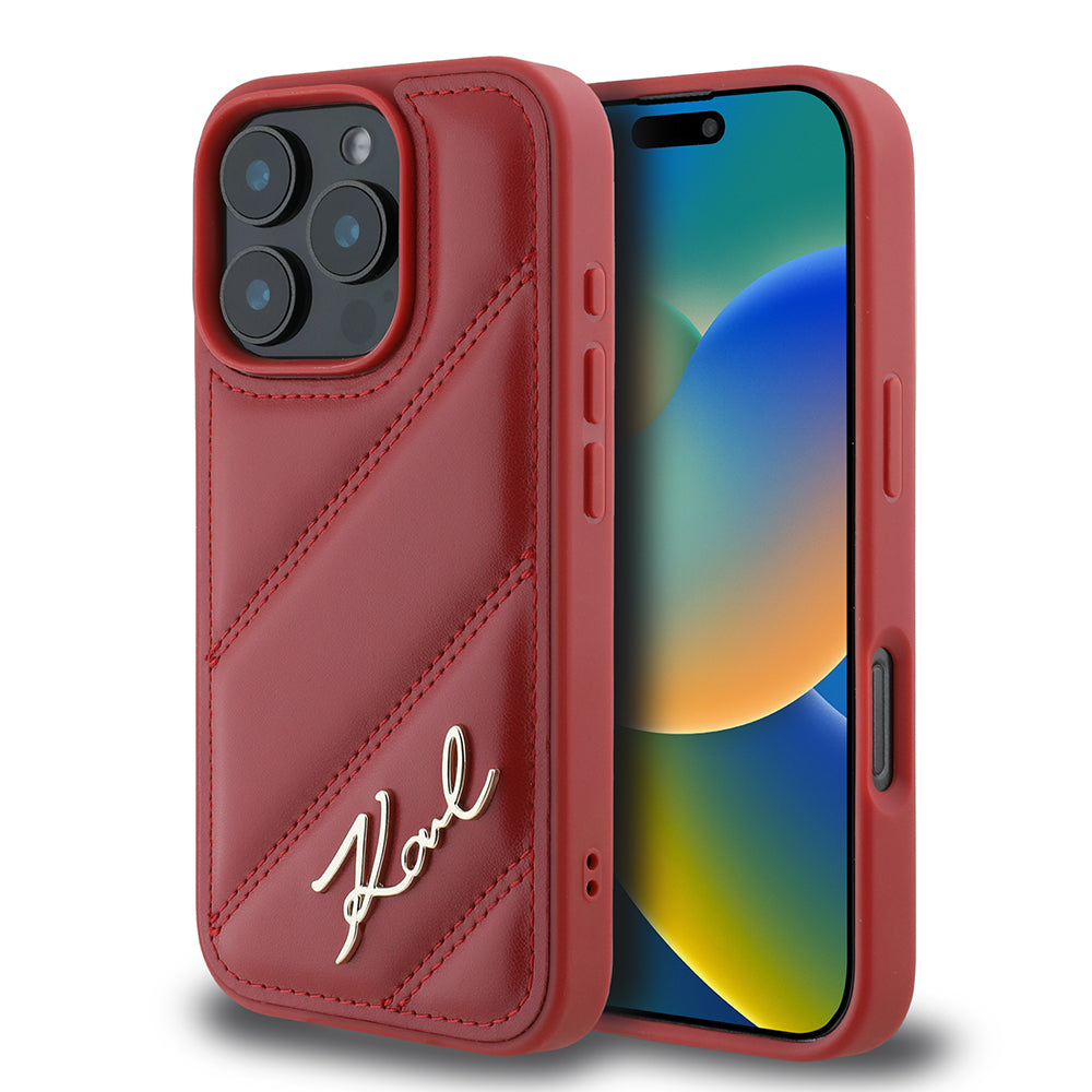 Futrola za Apple iPhone 16 Pro, Karl Lagerfeld, Diagonal Quilted Script, Rozi