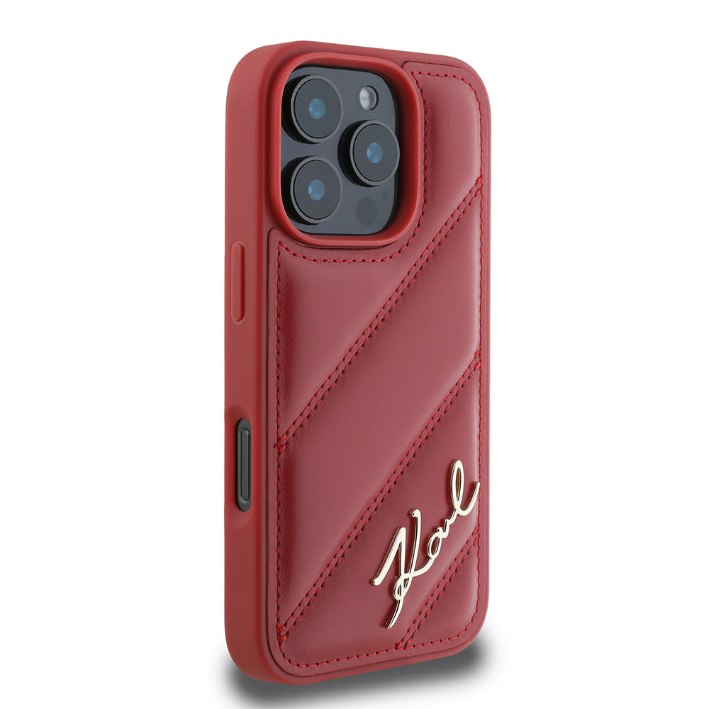 Futrola za Apple iPhone 16 Pro, Karl Lagerfeld, Diagonal Quilted Script, Rozi