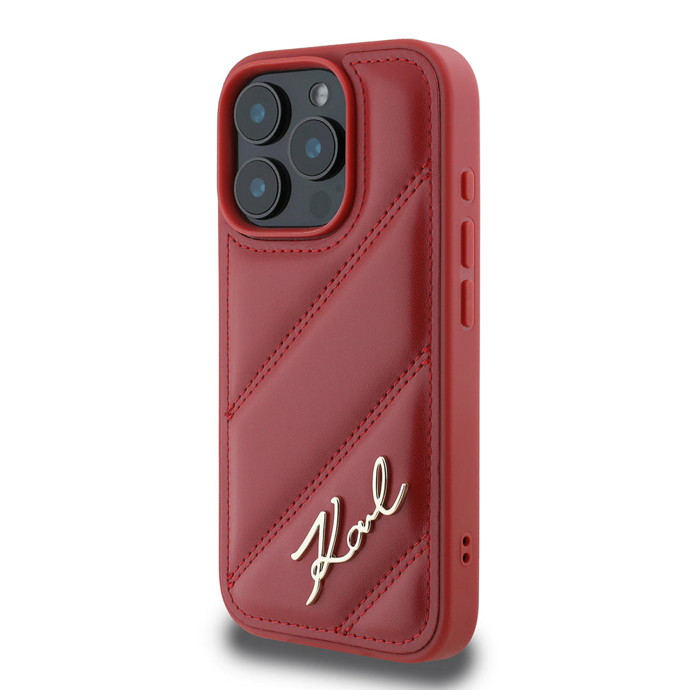 Futrola za Apple iPhone 16 Pro, Karl Lagerfeld, Diagonal Quilted Script, Rozi