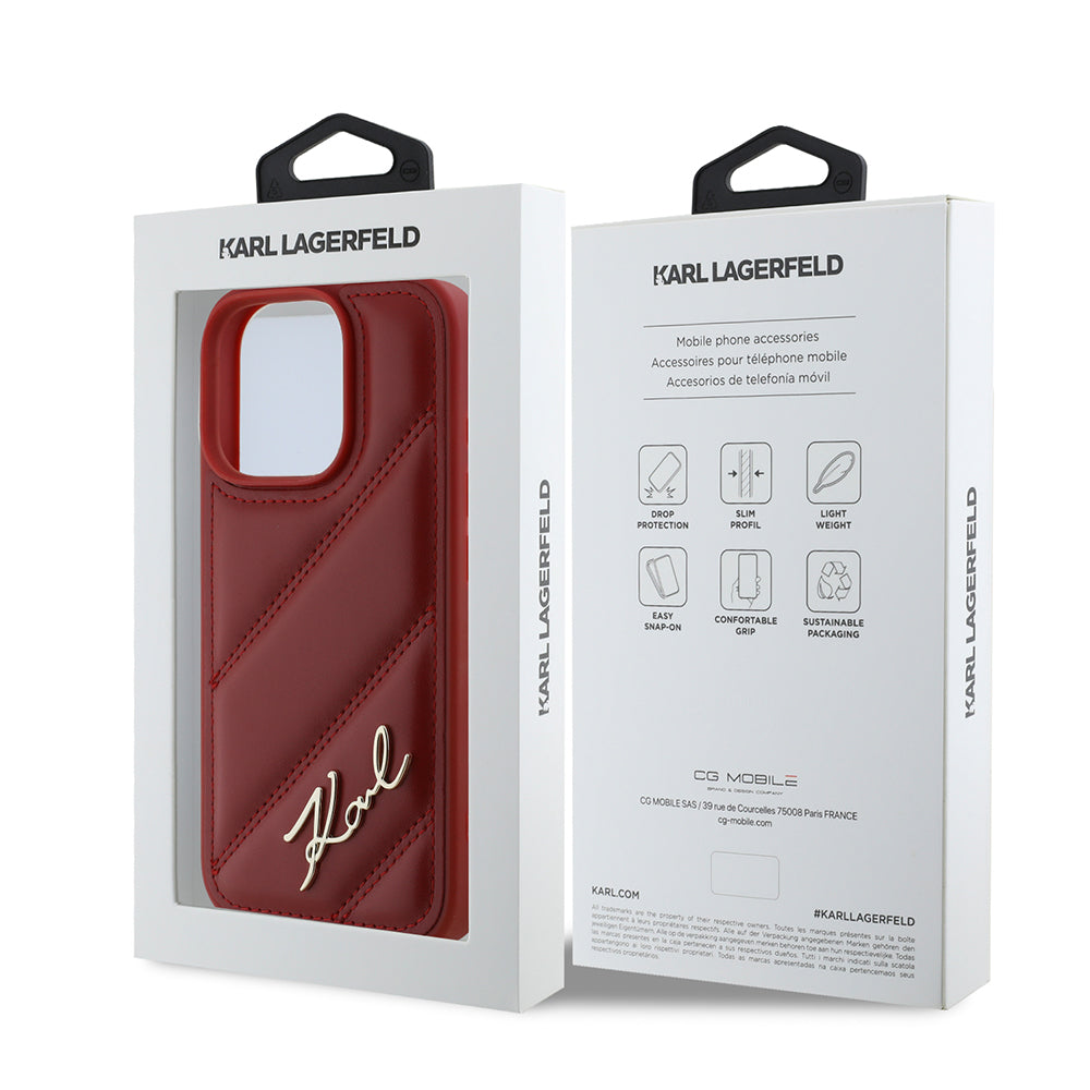 Futrola za Apple iPhone 16 Pro, Karl Lagerfeld, Diagonal Quilted Script, Rozi