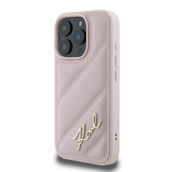 Futrola za Apple iPhone 16 Pro, Karl Lagerfeld, Diagonal Quilted Script, Roze