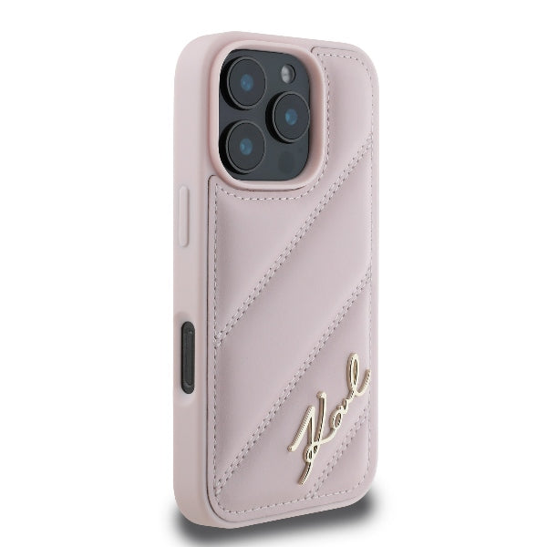 Futrola za Apple iPhone 16 Pro, Karl Lagerfeld, Diagonal Quilted Script, Roze