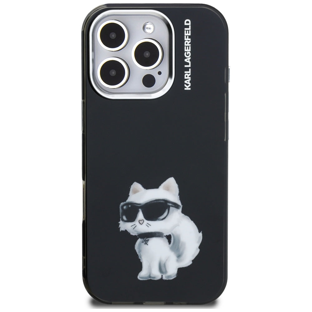 Futrola za Apple iPhone 16 Pro, Karl Lagerfeld, IML Aquarelle Logo Choupette, Crna