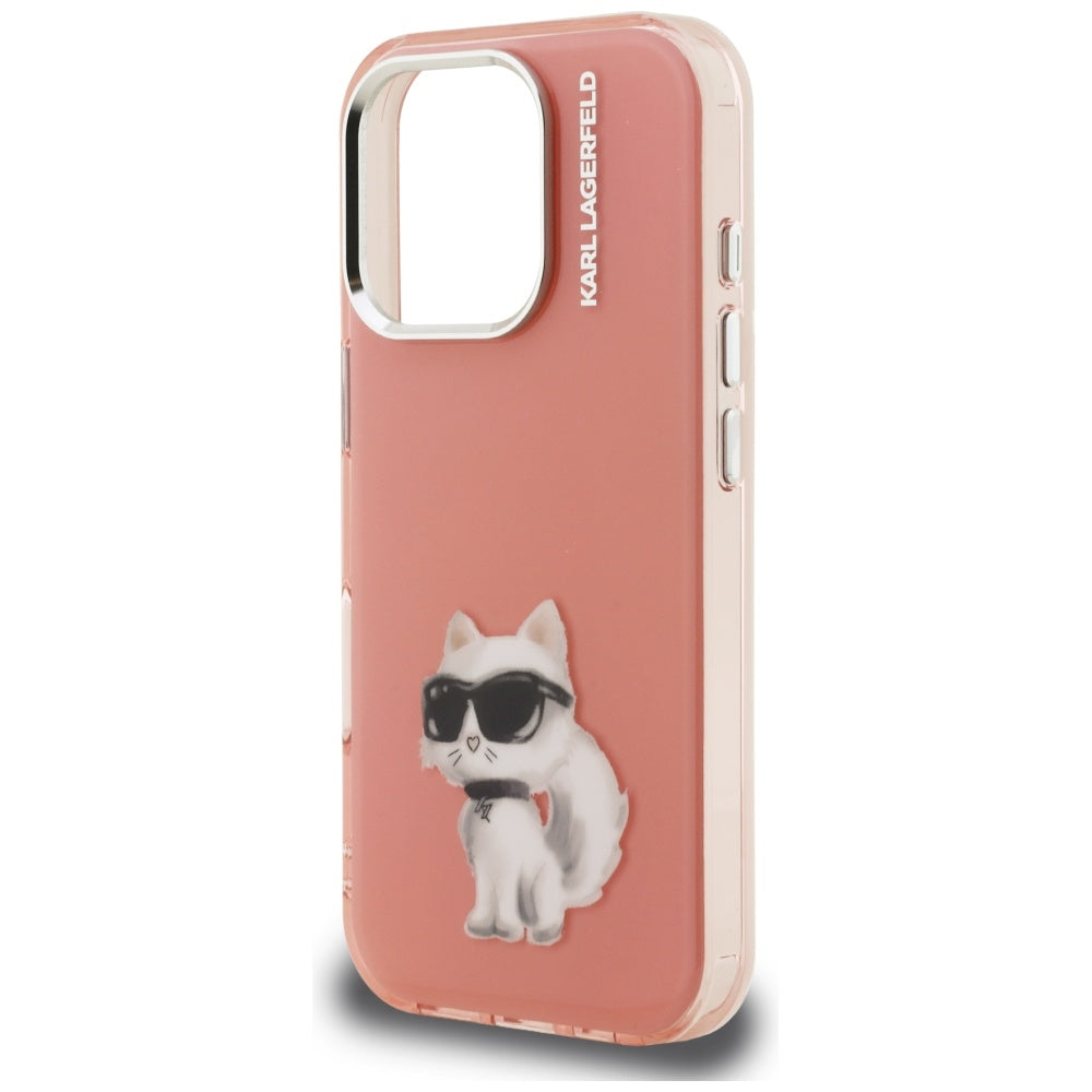 Futrola za Apple iPhone 16 Pro, Karl Lagerfeld, IML Aquarelle Logo Choupette, Roze