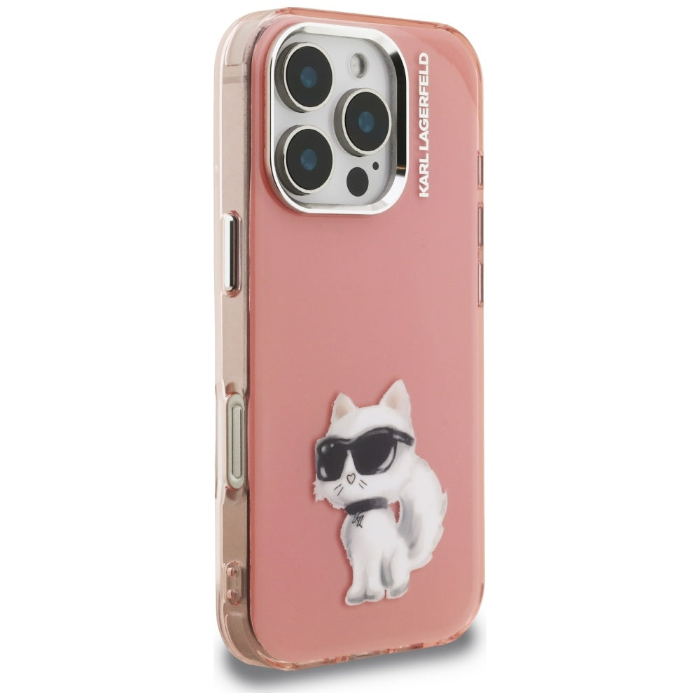 Futrola za Apple iPhone 16 Pro, Karl Lagerfeld, IML Aquarelle Logo Choupette, Roze