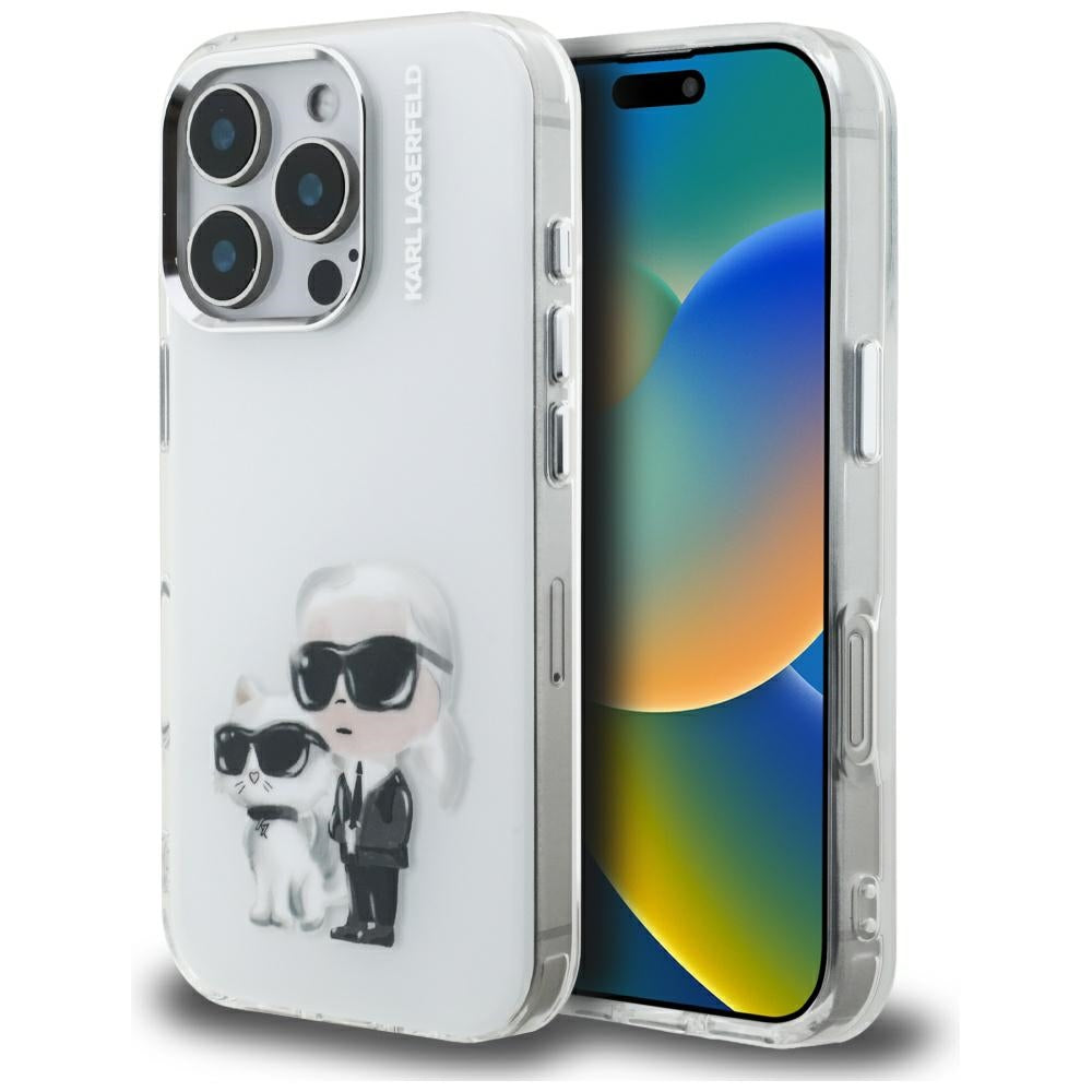 Futrola za Apple iPhone 16 Pro, Karl Lagerfeld, IML Aquarelle Logo Karl & Choupette, Bela