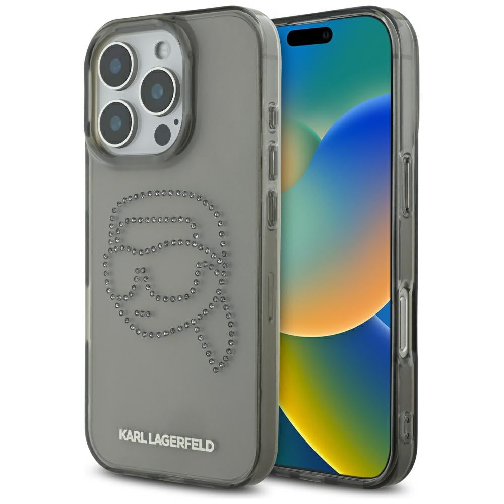 Futrola za Apple iPhone 16 Pro, Karl Lagerfeld, IML Rhinestones Karl's Head, Crna