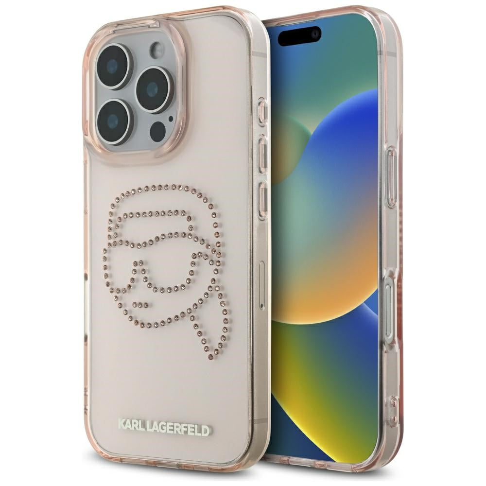 Futrola za Apple iPhone 16 Pro, Karl Lagerfeld, IML Rhinestones Karl's Head, Roze