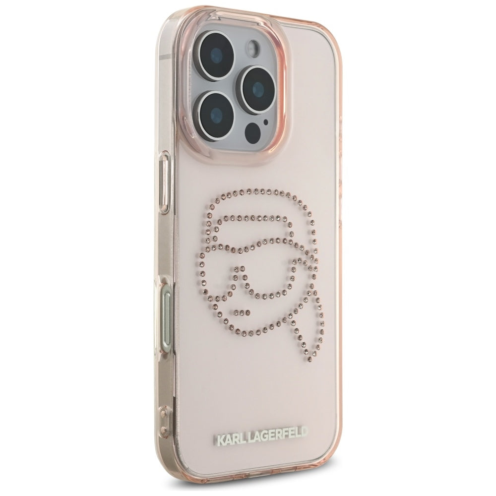 Futrola za Apple iPhone 16 Pro, Karl Lagerfeld, IML Rhinestones Karl's Head, Roze