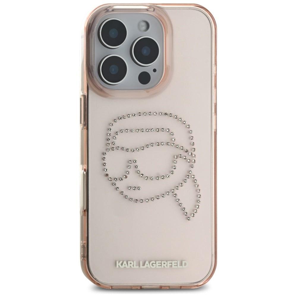 Futrola za Apple iPhone 16 Pro, Karl Lagerfeld, IML Rhinestones Karl's Head, Roze