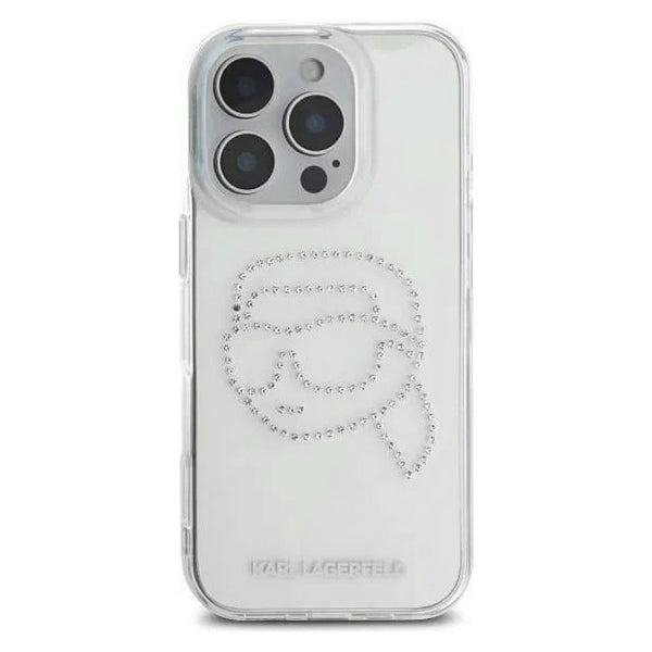 Futrola za Apple iPhone 16 Pro, Karl Lagerfeld, IML Rhinestones Karl's Head, Transparentna