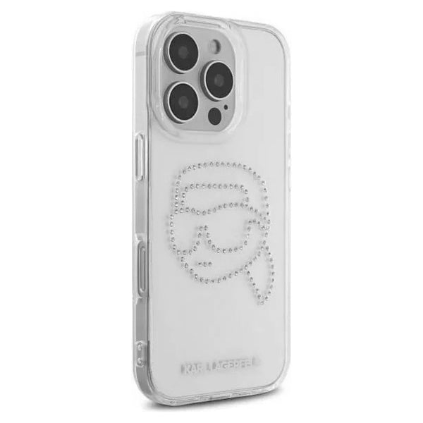 Futrola za Apple iPhone 16 Pro, Karl Lagerfeld, IML Rhinestones Karl's Head, Transparentna