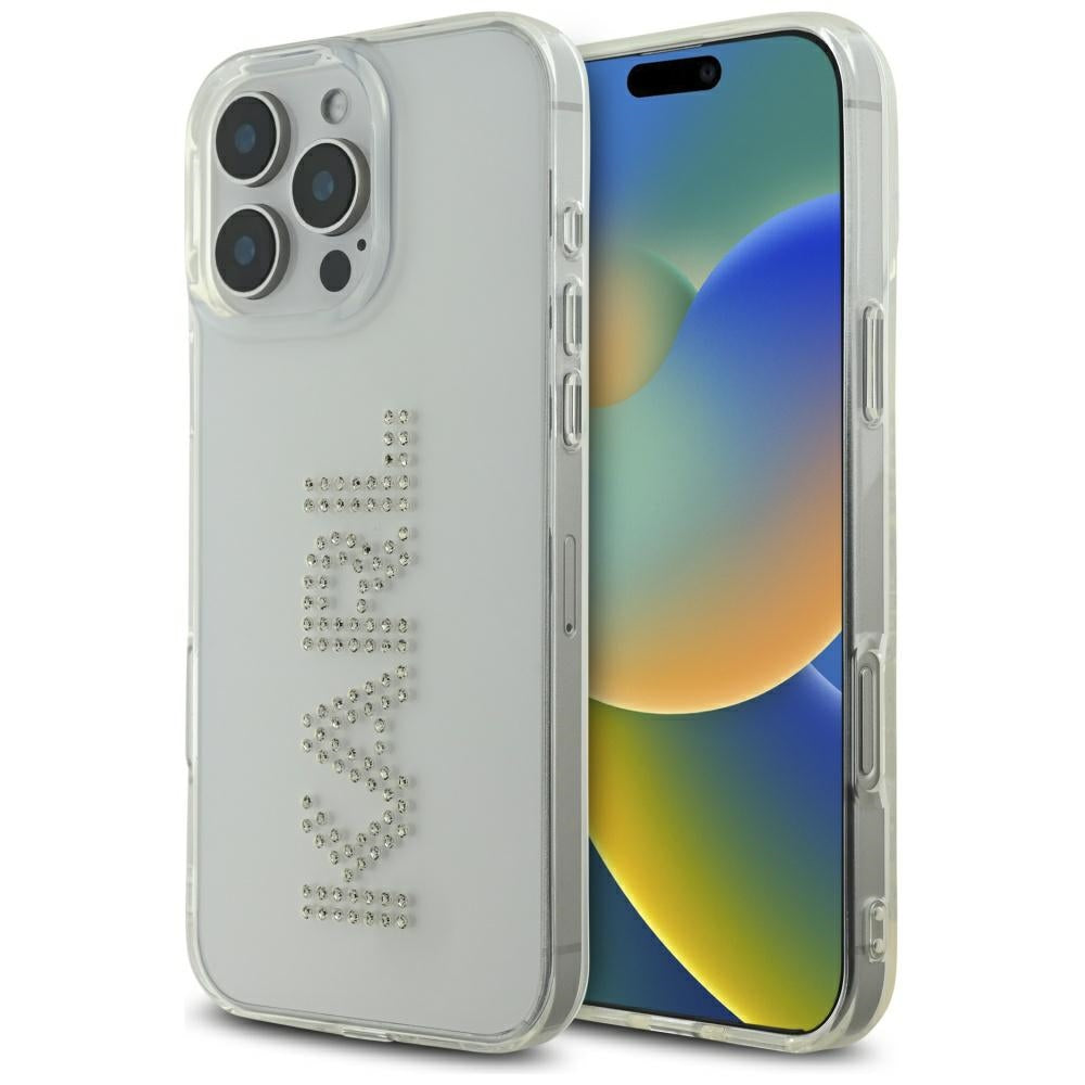 Futrola za Apple iPhone 16 Pro, Karl Lagerfeld, IML Rhinestones Transparent Logo, Transparentna