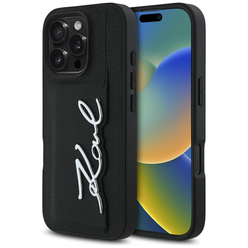 Futrola za Apple iPhone 16 Pro, Karl Lagerfeld, Metal Signature, Crna