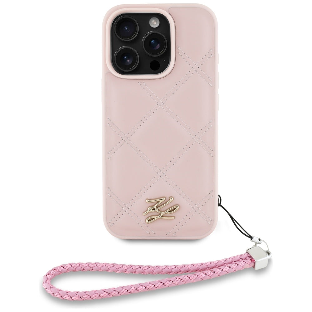 Futrola za Apple iPhone 16 Pro, Karl Lagerfeld, Quilted Initial Logo & Chain Strap, Roze