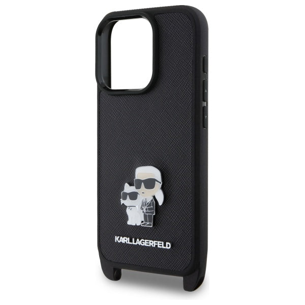 Futrola za Apple iPhone 16 Pro, Karl Lagerfeld, Saffiano Crossbody Metal Pin Karl & Choupette, Crna