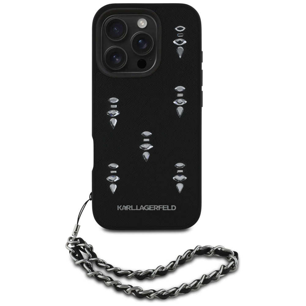 Futrola za Apple iPhone 16 Pro, Karl Lagerfeld, Saffiano Crystals & Charm, Crna