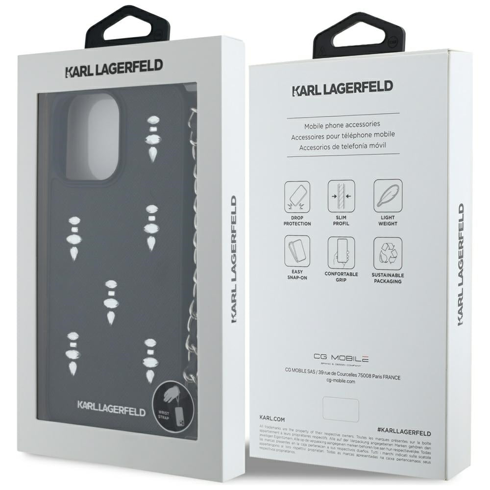 Futrola za Apple iPhone 16 Pro, Karl Lagerfeld, Saffiano Crystals & Charm, Crna