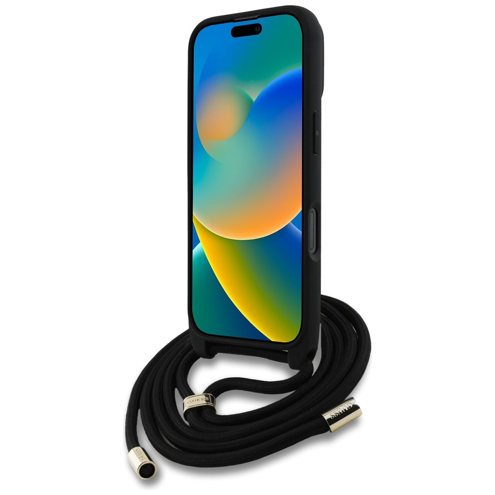 Futrola za Apple iPhone 16 Pro Max, Guess, 4G CBDY Big Logo with Cord Strap, Crna