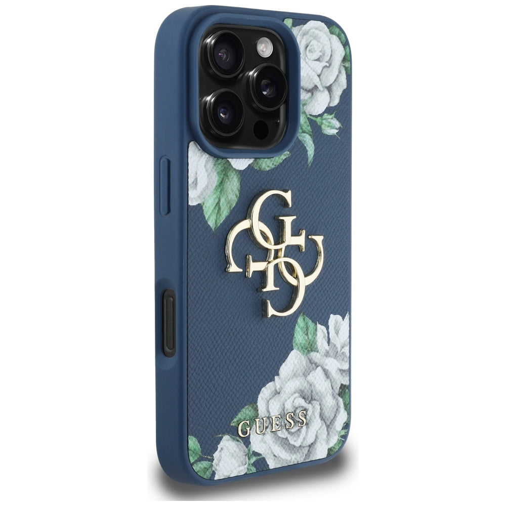 Futrola za Apple iPhone 16 Pro Max, Guess, 4G Grained Roses Big Logo, Plava