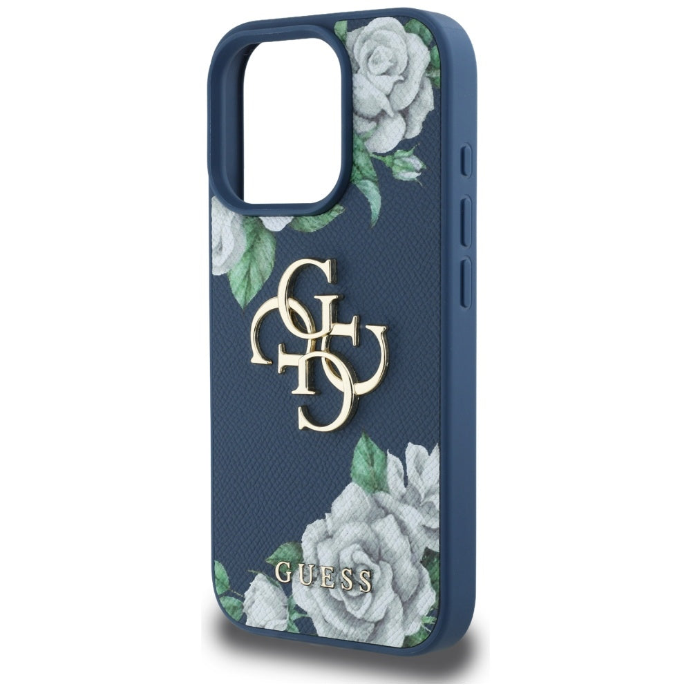 Futrola za Apple iPhone 16 Pro Max, Guess, 4G Grained Roses Big Logo, Plava