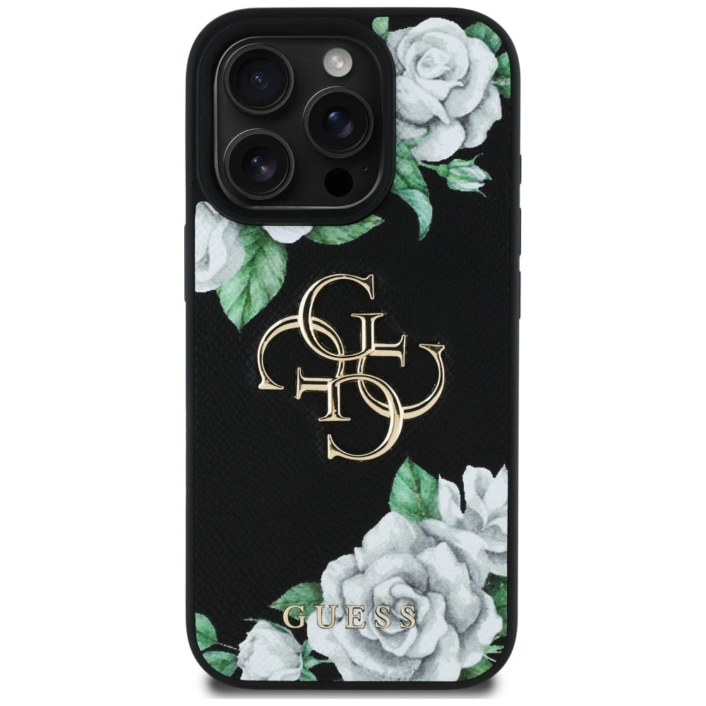 Futrola za Apple iPhone 16 Pro Max, Guess, 4G Grained Roses Big Logo, Crna