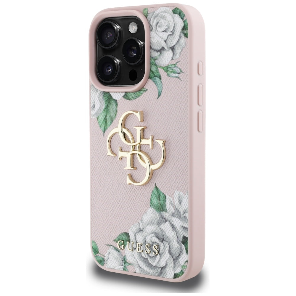 Futrola za Apple iPhone 16 Pro Max, Guess, 4G Grained Roses Big Logo, Roze