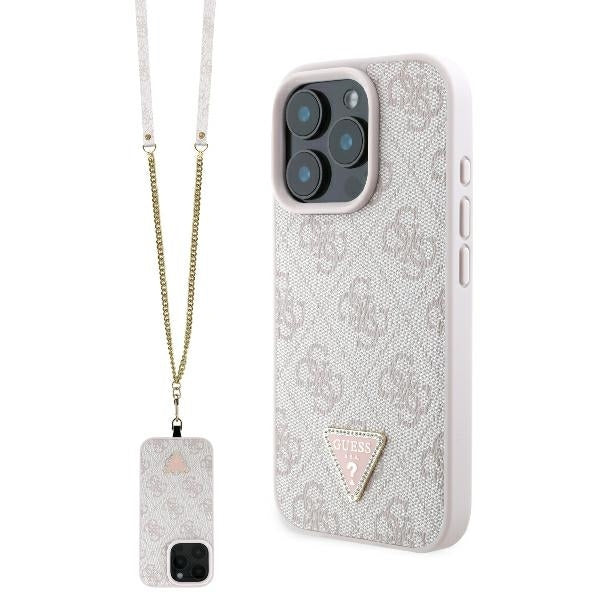 Futrola za Apple iPhone 16 Pro Max, Guess, Crossbody 4G Triangle Strass, Roze