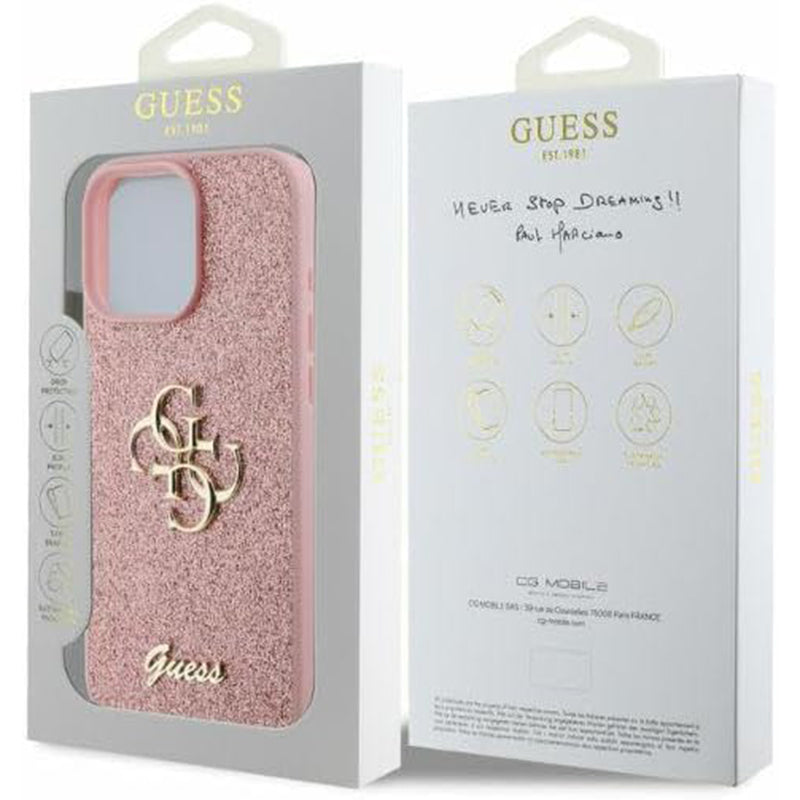 Futrola za Apple iPhone 16 Pro Max, Guess, Fixed Glitter Big 4G, Roze