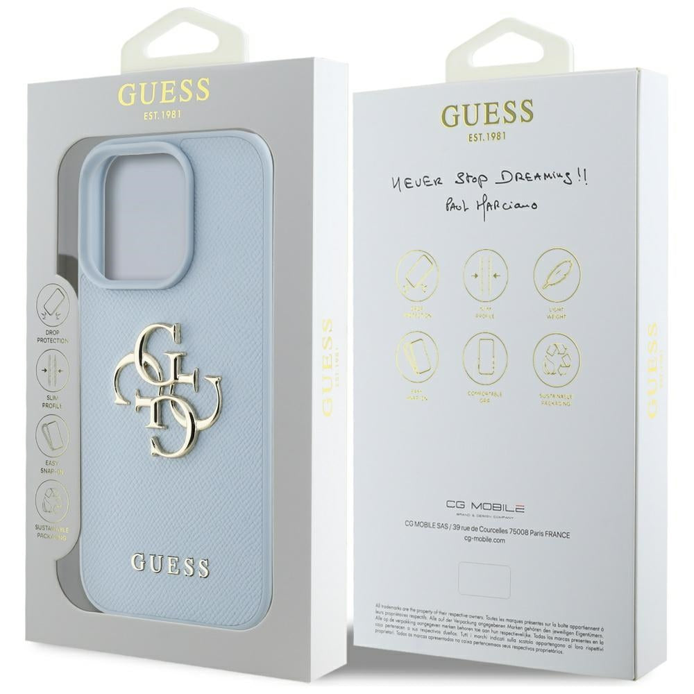 Futrola za Apple iPhone 16 Pro Max, Guess, Grained Big 4G Logo Small Classic Logo, Plava