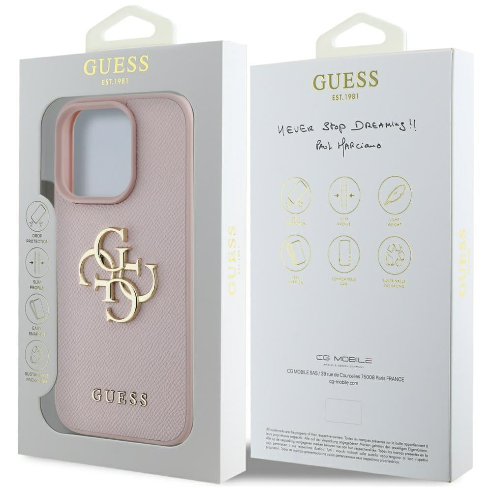 Futrola za Apple iPhone 16 Pro Max, Guess, Grained Big 4G Logo Small Classic Logo, Roze