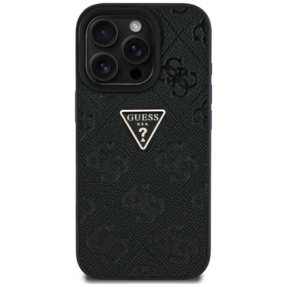 Futrola za Apple iPhone 16 Pro Max, Guess, Hot Stamp 4G Pattern Triangle Logo, Crna