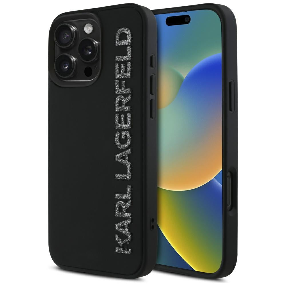 Futrola za Apple iPhone 16 Pro Max, Karl Lagerfeld, 3D Rubber Elongated Gliiter Logo, Crna