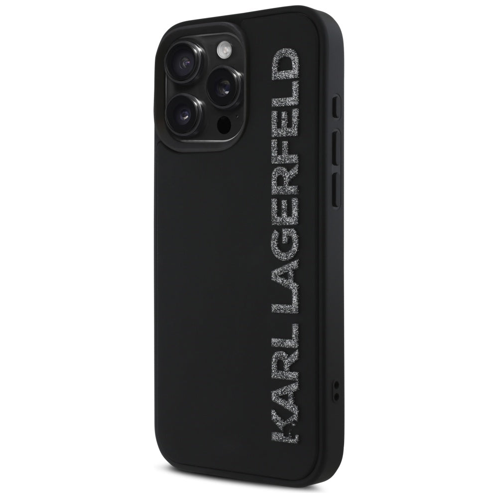 Futrola za Apple iPhone 16 Pro Max, Karl Lagerfeld, 3D Rubber Elongated Gliiter Logo, Crna